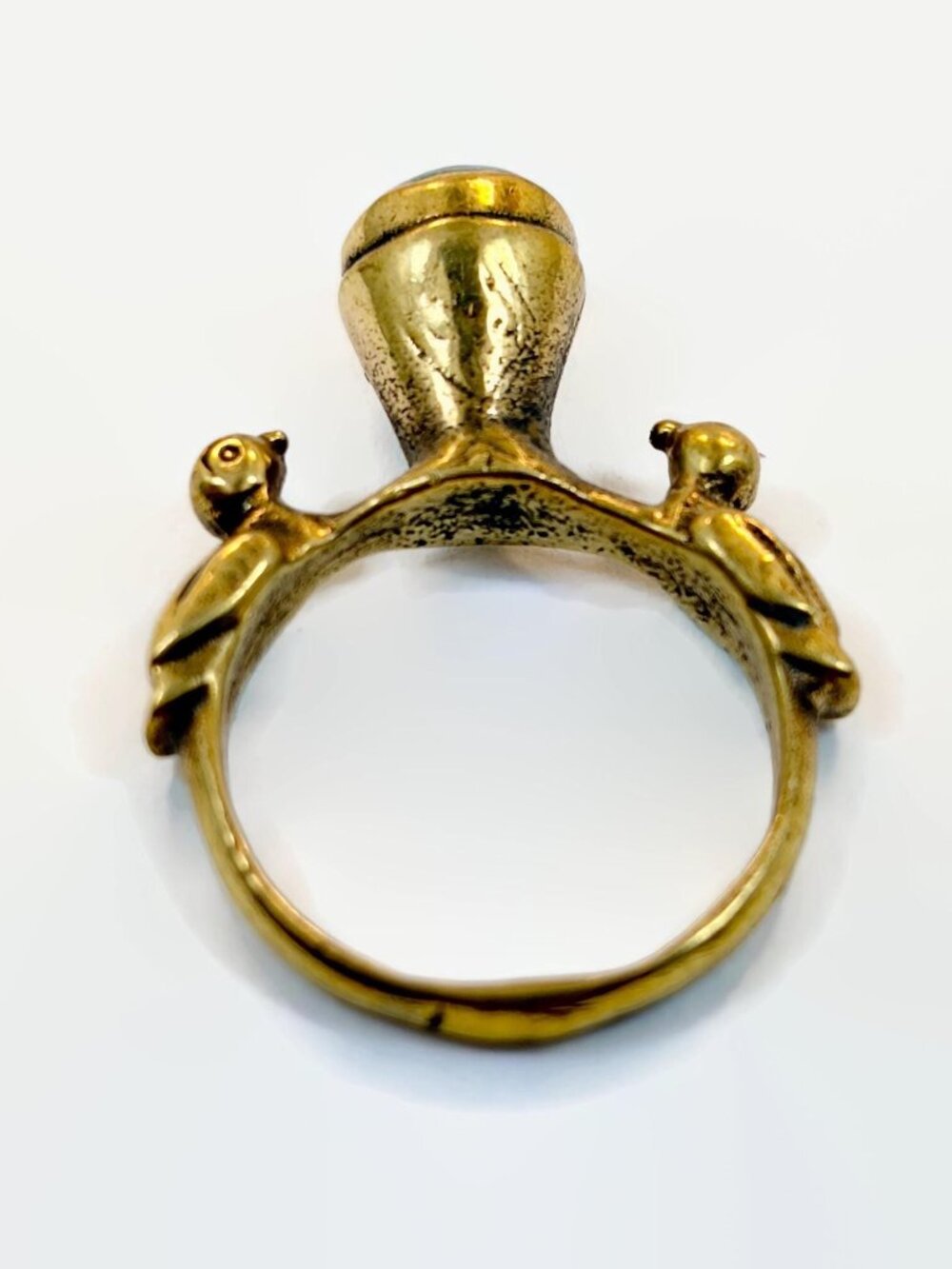 Vintage Bird Ring Afghan: Middle Eastern Turquoise Brass Boho